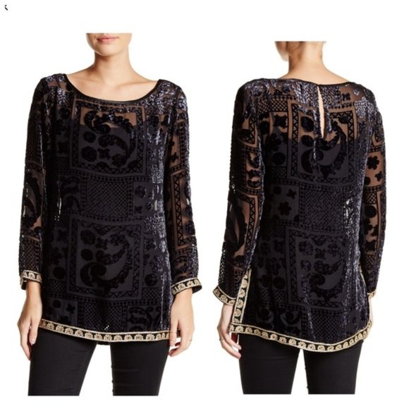 Calypso St. Barth Black and Gold Embellished Top - Picture 1 of 5